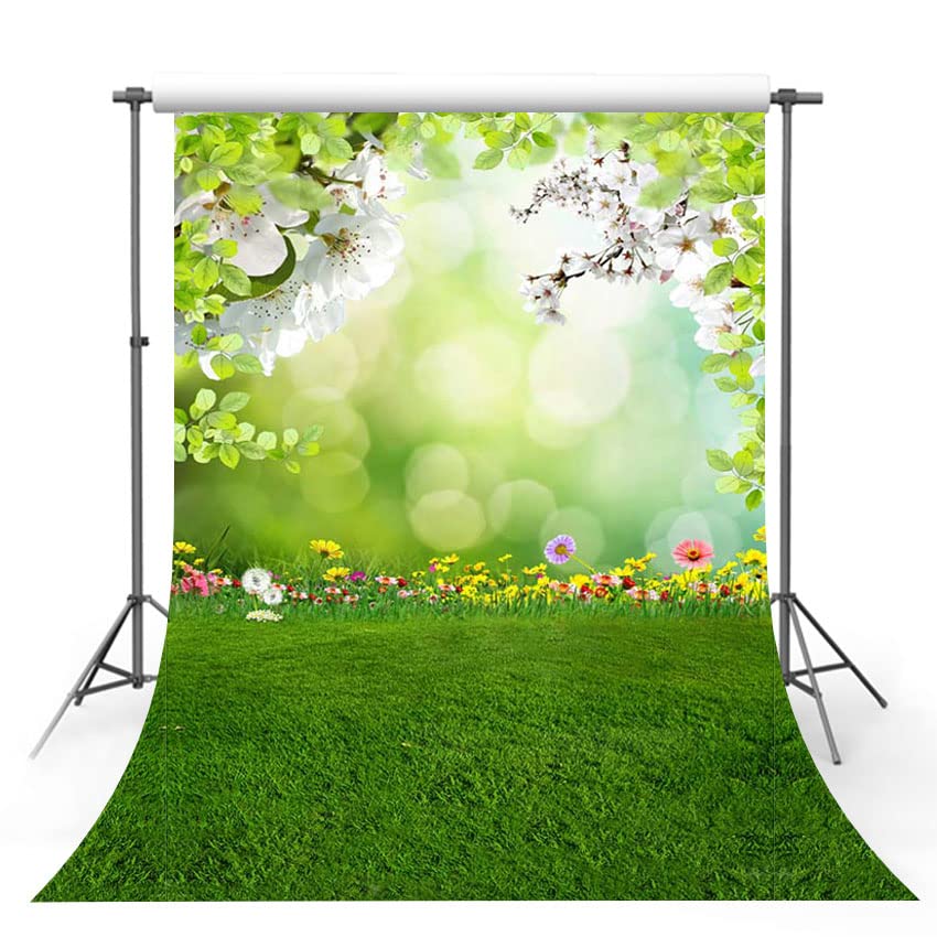 MEHOFOTO 5x7ft Spring Photography Backdrop Green Lawn Flower Sunshine Portrait Background Banner Adult Kids Birthday Party Decoration Cake Smash Newborn Photo Studio Props