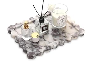 Scalloped Marble Decorative Tray,Luxury Natural Calcutta Stone Bathroom Vanity Tray, Dresser Top Perfume Coffee Home Kitchen 