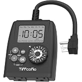 TiFFCOFiO Digital Outdoor Timer Outlet, Dial Programmable Method, Outdoor Light Timer Waterproof, 2 Grounded Electrical Outlets for Pool Pump, 6 Sets of Programs, 15A/1875W (1 Pack)