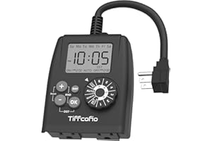 TiFFCOFiO New Digital Outdoor Timer Outlet, Dial Programmable Method, Outdoor Light Timer Waterproof, 2 Grounded Electrical Outlets for Christmas Lights, 6 Sets of Programs, 15A/1875W (1 Pack)