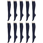 KONYHAHNS Womens Cotton Knee High Socks 10 Pairs, Casual Soft Long Tube Boot Socks Size 6-9