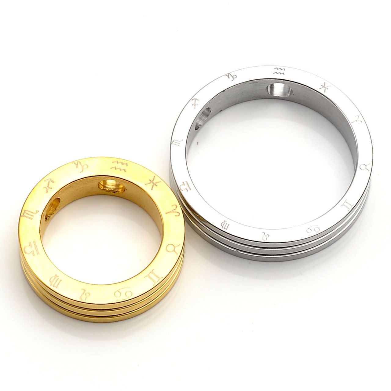 Zysta Collier Pendentif Rond 12 Zodiaque Femme Acier Inoxydable Amovible Argent Or Cadeau Amoureux Fantaisie avec chaîne 24\'\' et Boîte cadeau