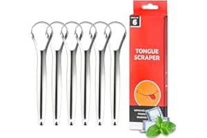 VIWIK 6 Pack Tongue Scraper 100% Stainless Steel Metal Tongue Scraper, Tongue Cleaner for Adult Oral Care & Hygiene, Reduce Bad Breath
