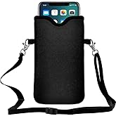 Braytow Neoprene Cell Phone Pouch 7.5 X 4.3 in Cloth Mobile Protection Case Bag with Crossbody Strap Neck Lanyard Cell Phone Case Black