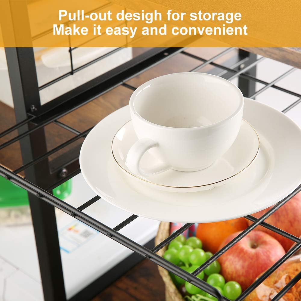 VANSPACE Industrial Kitchen Baker's Rack Utility Storage Shelf Microwave Stand 3-Tier + 3-Tier Kitchen Storage Cart Table for Spice Rack Organizer Workstation with 5 Hooks - 35.5" Retro Brown: Kitchen & Dining