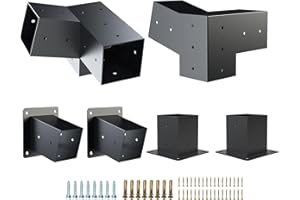 Kinchoix Pergola Brackets, 2 Pack Woodworks Pergola Kit 15° 3-Way Right Angle Corner Bracket with Pergola Post Base for 4x4'' (Actual: 3.5x3.5'') Wood Beams Elevated Wood Stand Kit 6 Pc