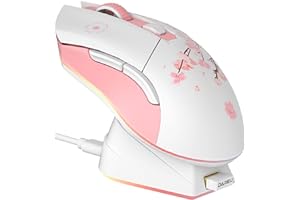 DAREU Sakura Pink Wireless Gaming Mouse with Charging Dock Rechargeable RGB,12K DPI,6 Programmable Buttons High-Precision Sensor [300IPS] [1000Hz] for PC Notebook Mac