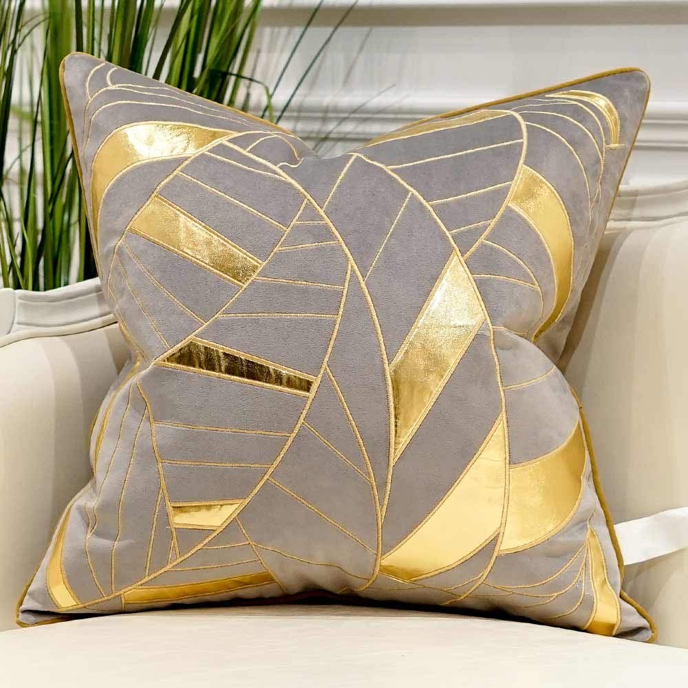 Avigers 20 x 20 Inches Grey Gold Striped Cushion Case Luxury European Throw Pillow Cover Decorative Pillow for Couch Living Room Bedroom Car
