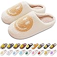 AIMINUO Women's Men's Retro Preppy Happy Face Slippers Comfy Warm Plush Slip-On House Slipper for Winter Indoor Soft Cushion Non-slip Fluffy Slides Slippers