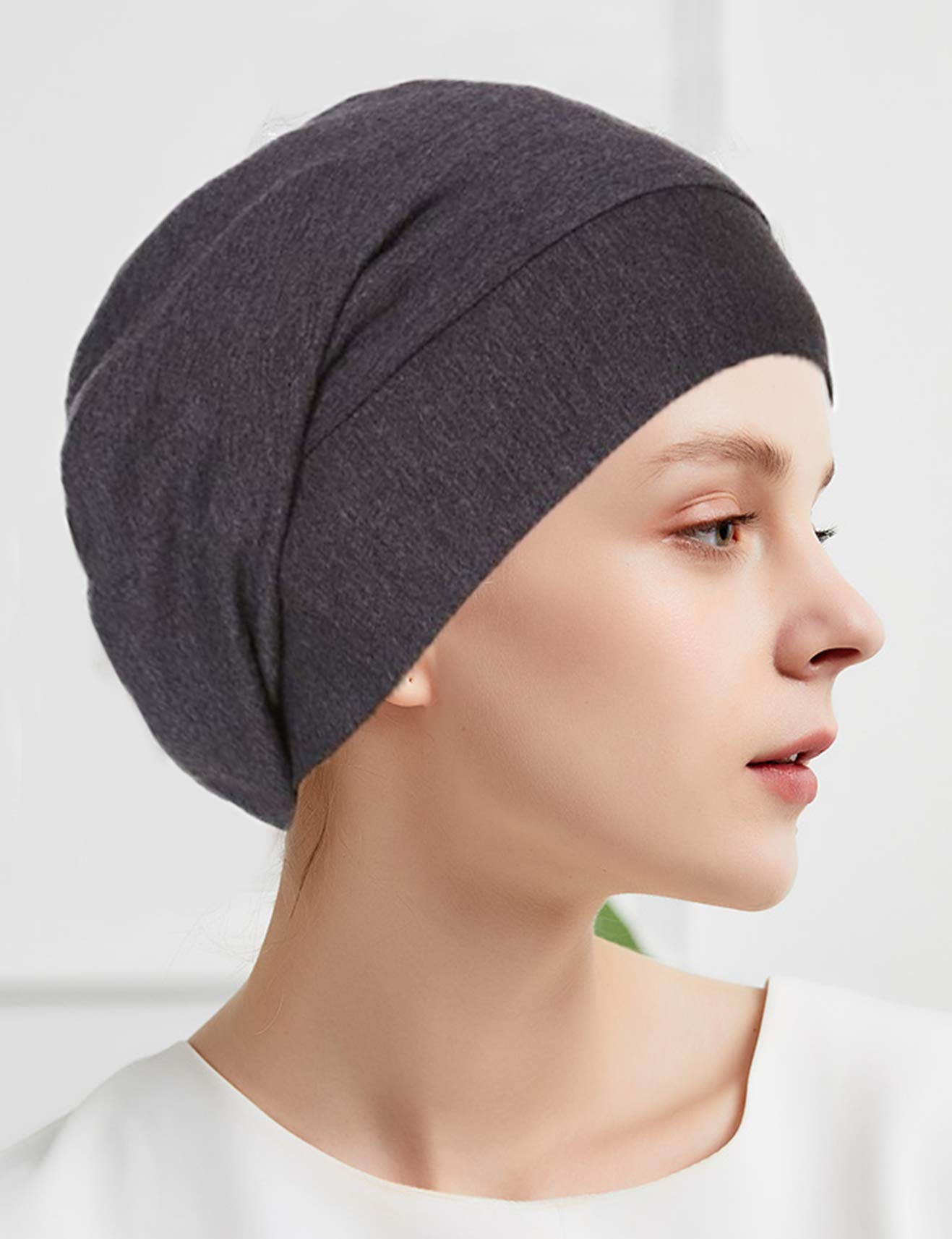 ELLEWIN Satin Lined Sleep Cap Frizzy Hair Slap Bonnet Baggy Slouchy Night Beanie Hat (A-Grey)