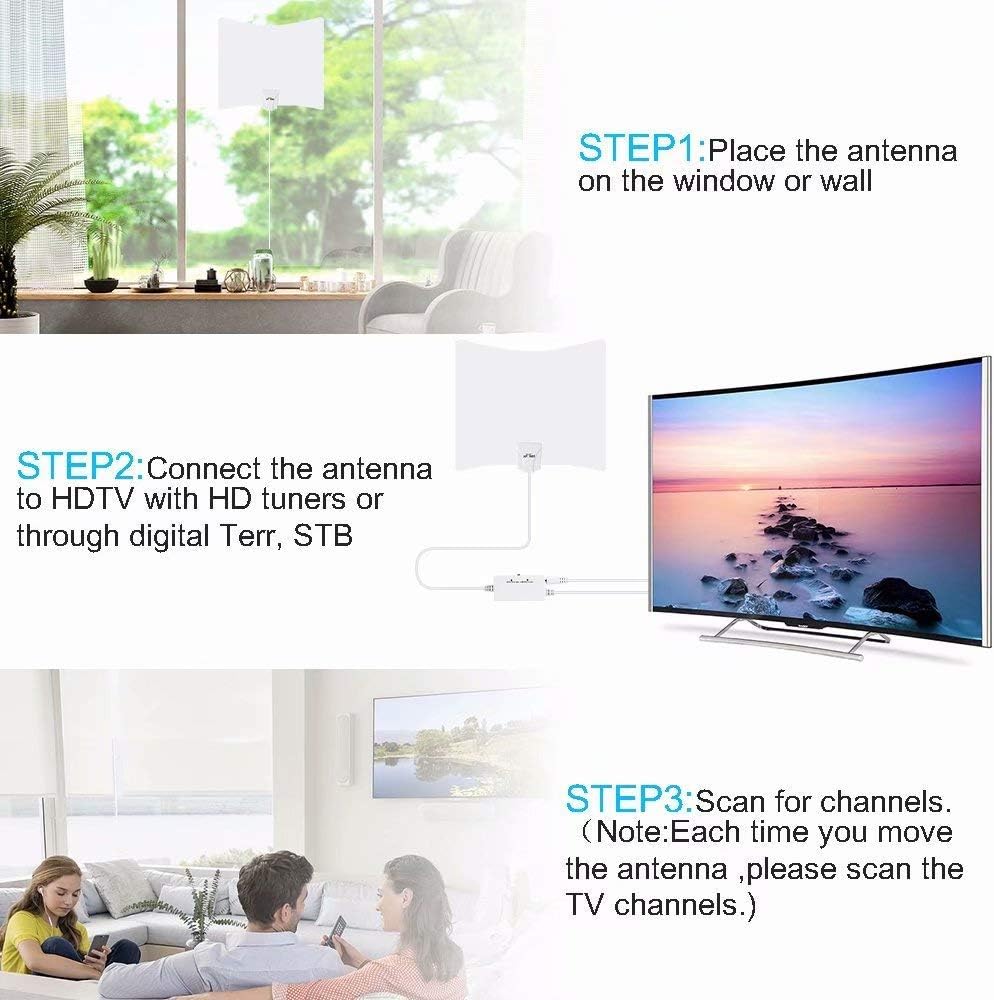 TV Antenna - 2020 Amplified HD Digital Indoor Antenna 200 Miles Range HDTV Antenna - 17ft Coax Cable Indoor Antenna for 4K HD Local Channels - Support All Television: Home Audio & Theater