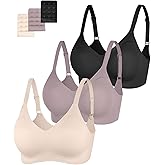 Eleplus 3 Pieces Women's Seamless Wireless Jelly Bras Comfortable Padded T-Shirt Push Up Bralettes Pack