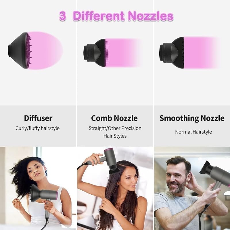 Föhn Ionen Haartrockner mit AC-Motor, schnellem trocknender Professioneller Fön mit 2 Geschwindigkeits- und 3 Hitzeeinstellungen, Kaltlufttaste, drehbarem 1 Diffusor & 2 Konzentratoren Grau