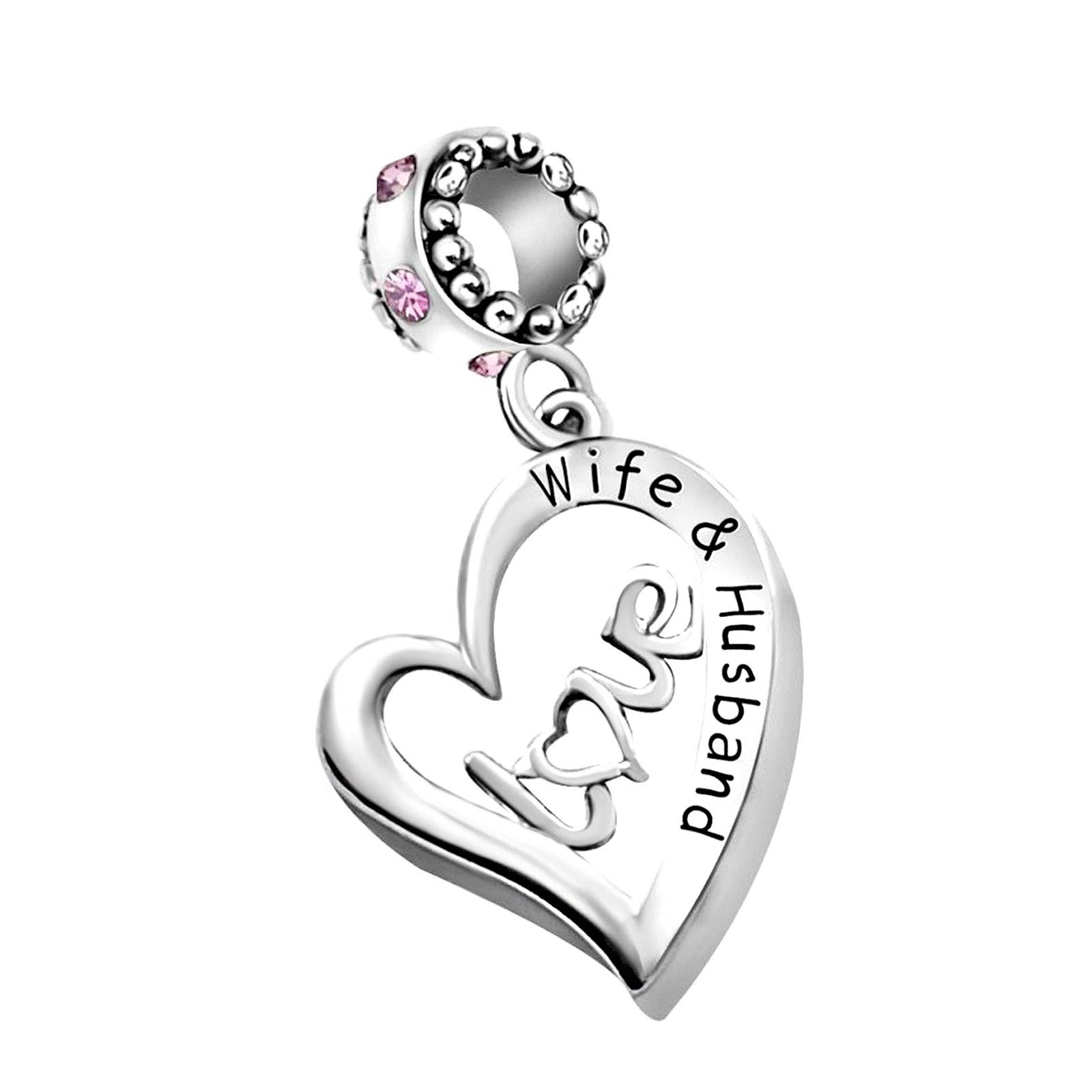 KunBead Jewelry Heart Love Wife Husband Birthday Pink Charm for Girlfriend Bracelets and Charms