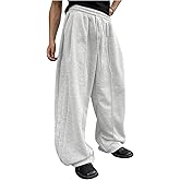 OYOANGLE Men's Baggy Sweatpants Drawstring Elastic Waist Loose Wide Leg Athletic Sweat Pants with Pockets