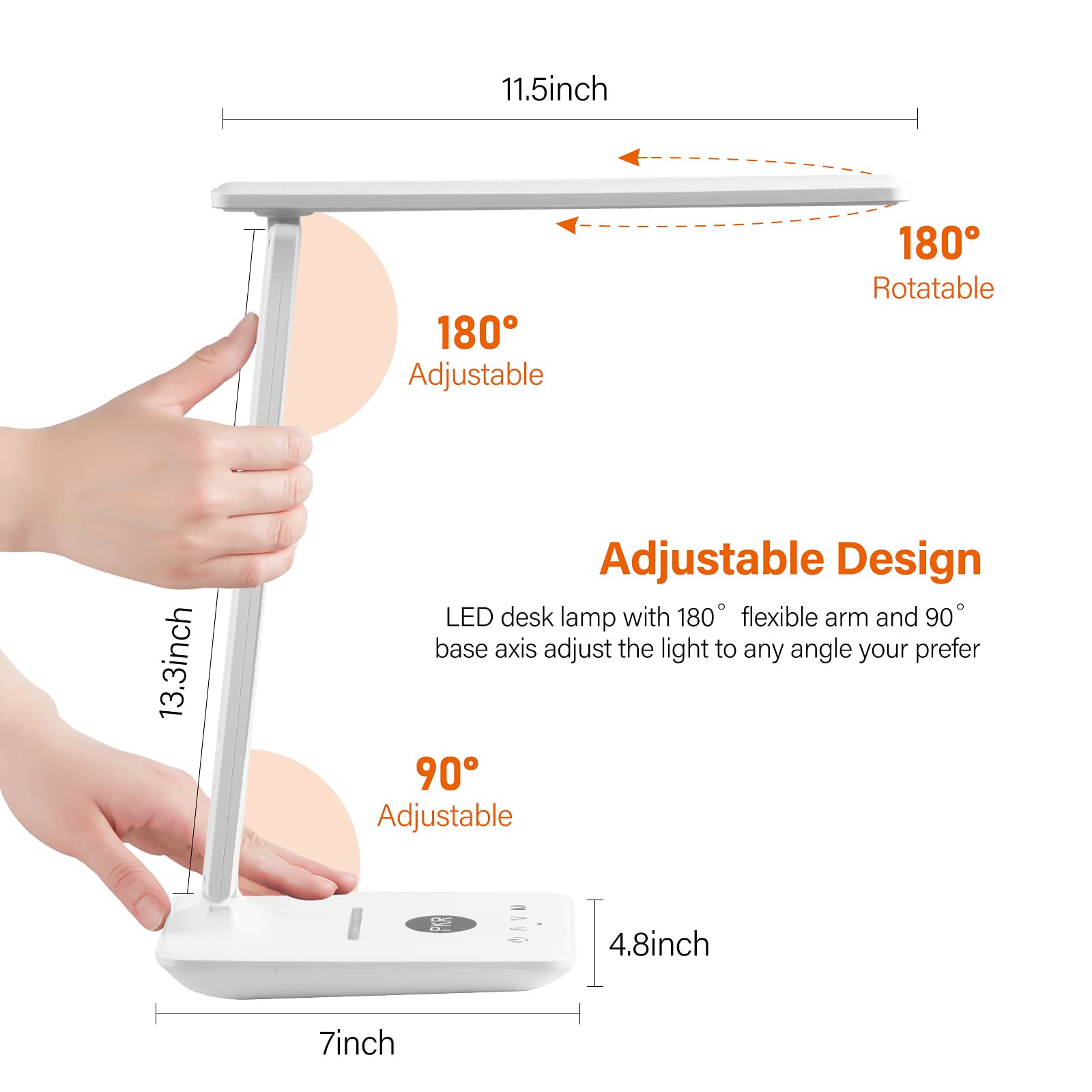 poukaran LED Desk Lamp with Wireless Charger, USB Charging Port, Office Table Lamp with Clock, Alarm, Date, Temperature for Home Office, White