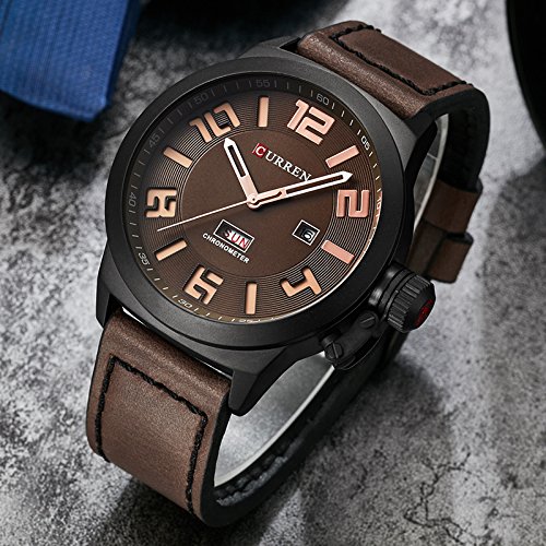 CURREN Reloj Masculino Relojes Casual de Moda Hombres Top Brand Reloj Relojes de Pulsera de Cuero Marrón Fashin - Imagen 3