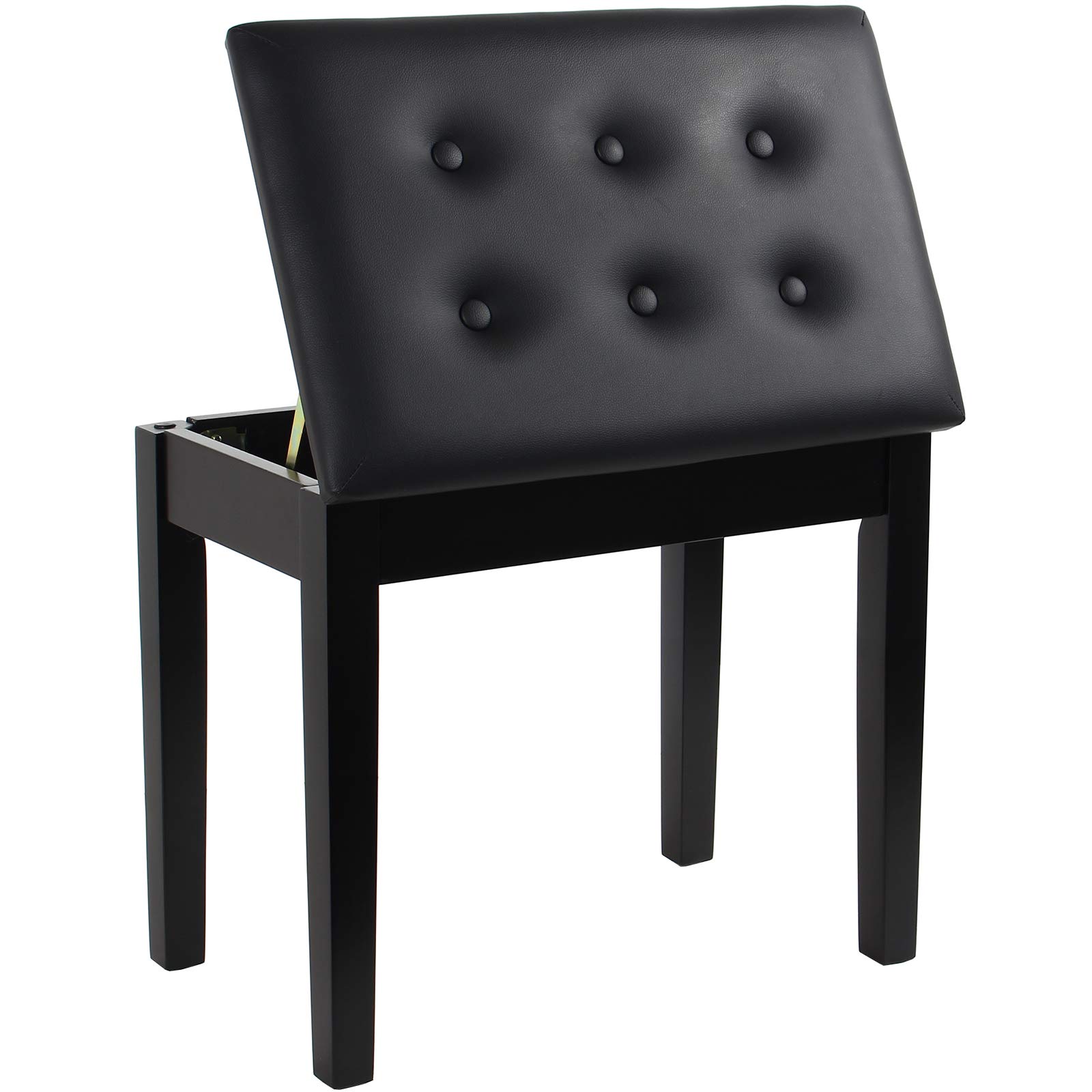 GRANDMA SHARK Piano Stool, Dressing Table Stool, Single Seat Keyboard Bench with Storage Compartment, Soft Faux Leather Padded Seat (Black)