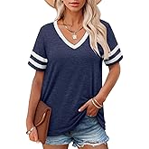 Angerella Casual Summer Tops for Women V Neck T Shirts Short Sleeve Tunic Tops Loose Fit