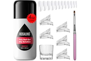 ROSALIND 4oz Slip Solution for Poly Nail Gel Extension Liquid Solution for Poly Nail Gel Anti-Stick Slip Solution, Poly Extension Gel Slip Liquid Solution With Nail Brush Nail Clips Cup for Home Salon