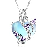 OUTANG Dragonfly Necklace for Women 925 Sterling Silver Moonstone Dragonfly Pendant Necklaces Moonstone Jewelry Gifts for Her