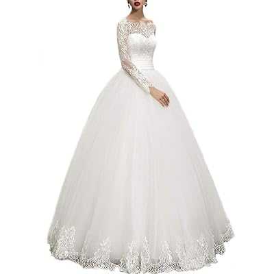 Still Waiting Womens Lace Wedding Dresses Long Sleeve A-Line Ball Gown Bridal Dresses CA040