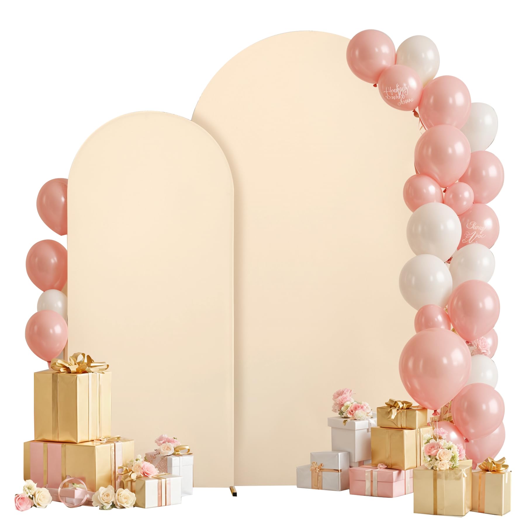 Photo 1 of 2 Set-7.2FT, 6FT Champagne Arch Backdrop Cover,Spandex Fitted Wedding Arch Stand Covers Round Top Chiara Arch Backdrop Stands Cover for Birthday Party Banquet Photo Background Decoration
