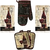 Lobyn Value Packs Kitchen Towel 5 Piece Linen Set 2 Towels 2 Pot Holders 1 Oven Mitt (Cabernet)