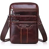 Hebetag Small Leather Sling Shoulder Bag Messenger Pack for Men Women Outdoor Travel Business