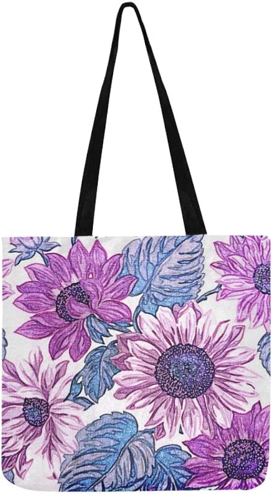 European Blue And Purple Floral Pattern Canvas Tote Handbag Shoulder Bag Crossbody Bags Purses For Men And Women Shopping Tote