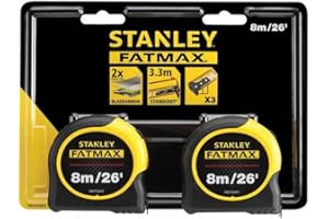 Stanley Tools FatMax Classic Tape Twin Pack 8m/26ft (Width 32mm), Yellow, STA581558
