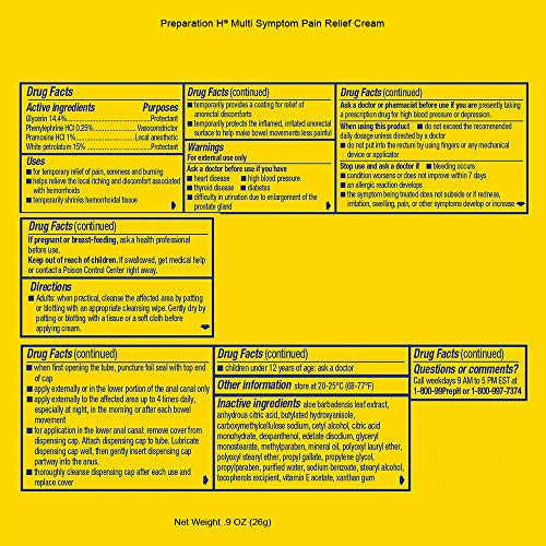 Preparation H Hemorrhoid Symptom Treatment Cream, Multi-Symptom Pain Relief with Aloe, Tube (0.9 Ounce, 1 Tube per Box), (Pack of 3)