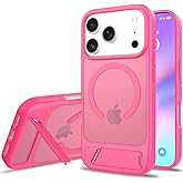 IDweel Magnetic for iPhone 17 Pro Max Case with Built-in Invisible Kickstand, Compatible with Magsafe, Slim Fit Translucent Matte Shockproof Protective Cover for iPhone 17 Pro Max 6.9 Inch, Hot Pink