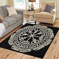 Pinbeam Area Rug Viking Magical Runic Compass Vegvisir in The Circle Home Decor Floor Rug 5