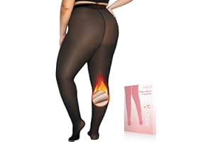 UISLII Plus Size Fleece Lined Tights Women,Warm Pantyhose Leggings Women,Fake Translucent Thermal Skin Colored Tights Winter.