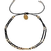 BXDA Black Gold Beads Layered Bracelets for Women, Dainty Boho Handmade Adjustable Colorful Beaded Stackable Strand Bracelet Prom Jewelry Gift