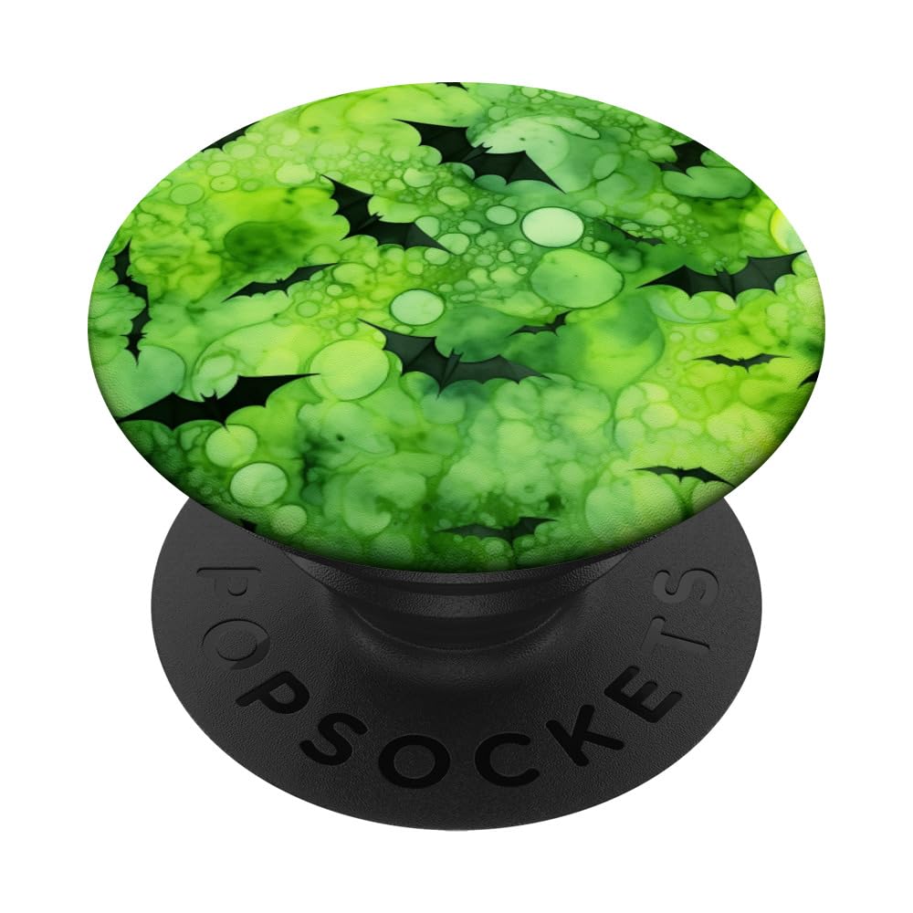 Bat Halloween Chartreuse Green Pattern Spooky Bat Lover PopSockets Swappable PopGrip