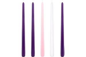 Mega Candles 5 pcs Unscented Christmas Advent Candles Set, Hand Poured Premium Wax Taper Candle 12 Inch x 7/8 Inch, Holidays, Occasions, Events, Festivitiess, Devotional, Church, Wreath, Party, Gifts