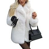 Arssm Women's Faux Fur Coat Long Sleeve Fluffy Jacket Open Front Furry Winter Warm Lapel Shaggy Coat Outwear
