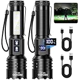 RECHOO Rechargeable Flashlights High Lumens, 7Modes Dual-Switch Flashlight Rechargeable with LCD Digital Display, Super Bright Flashlight Powerful Flash Light LED Flashlights for Home Camping