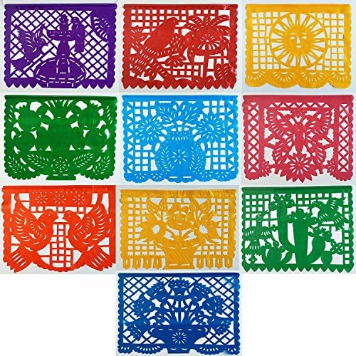 Fiesta Plastic Papel Picado Banner by OPP - 16 Feet Long &amp; 10 PANEL - High Grade Plastic Made, Premium Quality and Freebie (Pack of Two)