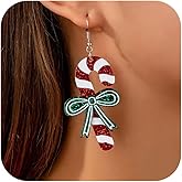 Christmas Earrings for Women Acrylic Bow Candy Cane Star Snowflake Christmas Tree Dangle Earrings Lightweight Resin Shiny Sequins Xmas Merry Holiday Party Costume Jewelry Gifts