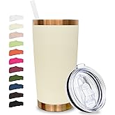 Metalya 20 oz Tumbler Stainless Steel Tumbler with Lid and Straw, Double Wall Vacuum Insulated Travel Coffee Mug for Laser Engrave, Powder Coated Cup for Hot and Cold Drinks (Cream,1 pack)