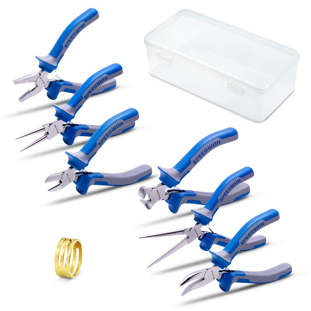 SPEEDWOX Mini Pliers Set 6 Pcs Small Fine Jewelry Making Pliers Kit with Jump Ring Opener Micro Precision Combination Craft Hand Tools Industrial Grade Chrome Vanadium Steel