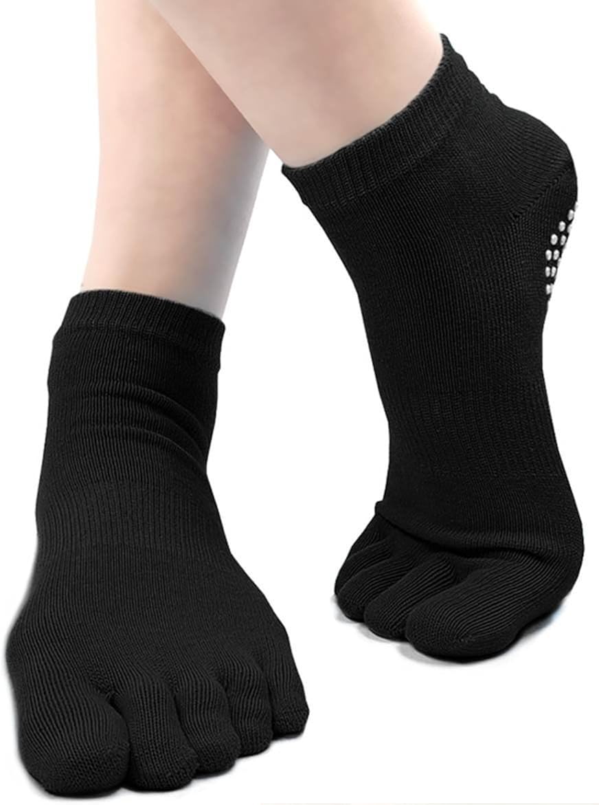 PUTUO Yoga Socks Women Pilates Socks with Grips, Ladies Non Slip Five Toe Socks for Yoga Pilates Fitness 4 works - Image 4