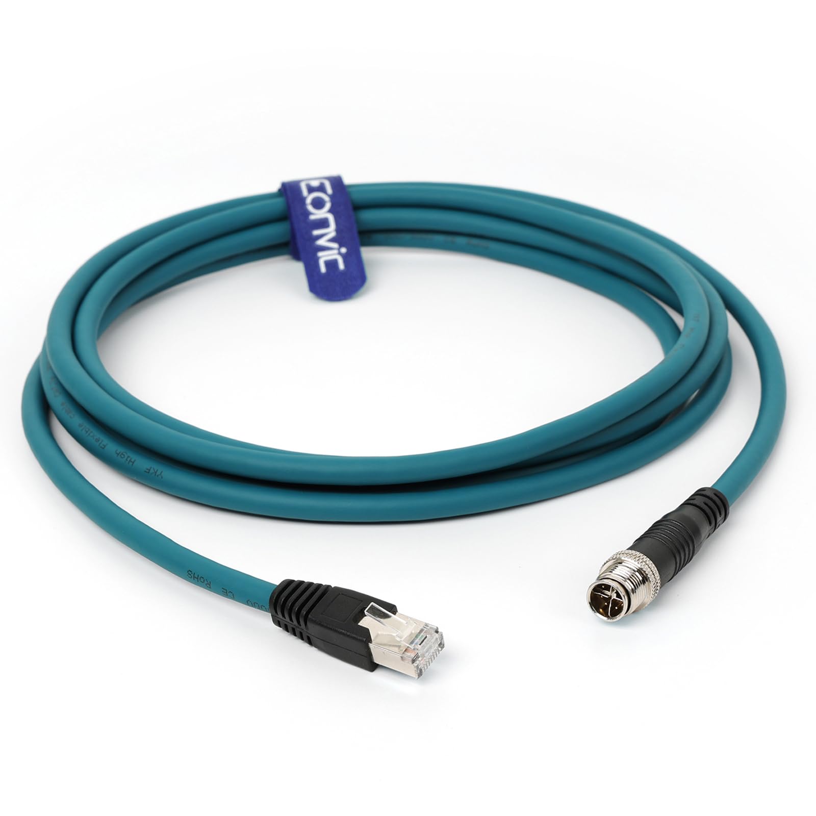 EONVIC Industrial Ethernet Shielded Cable M12 X-Type 8 Position to RJ45 Waterproof High Flexiable Cable for Cognex (2M, Blue)