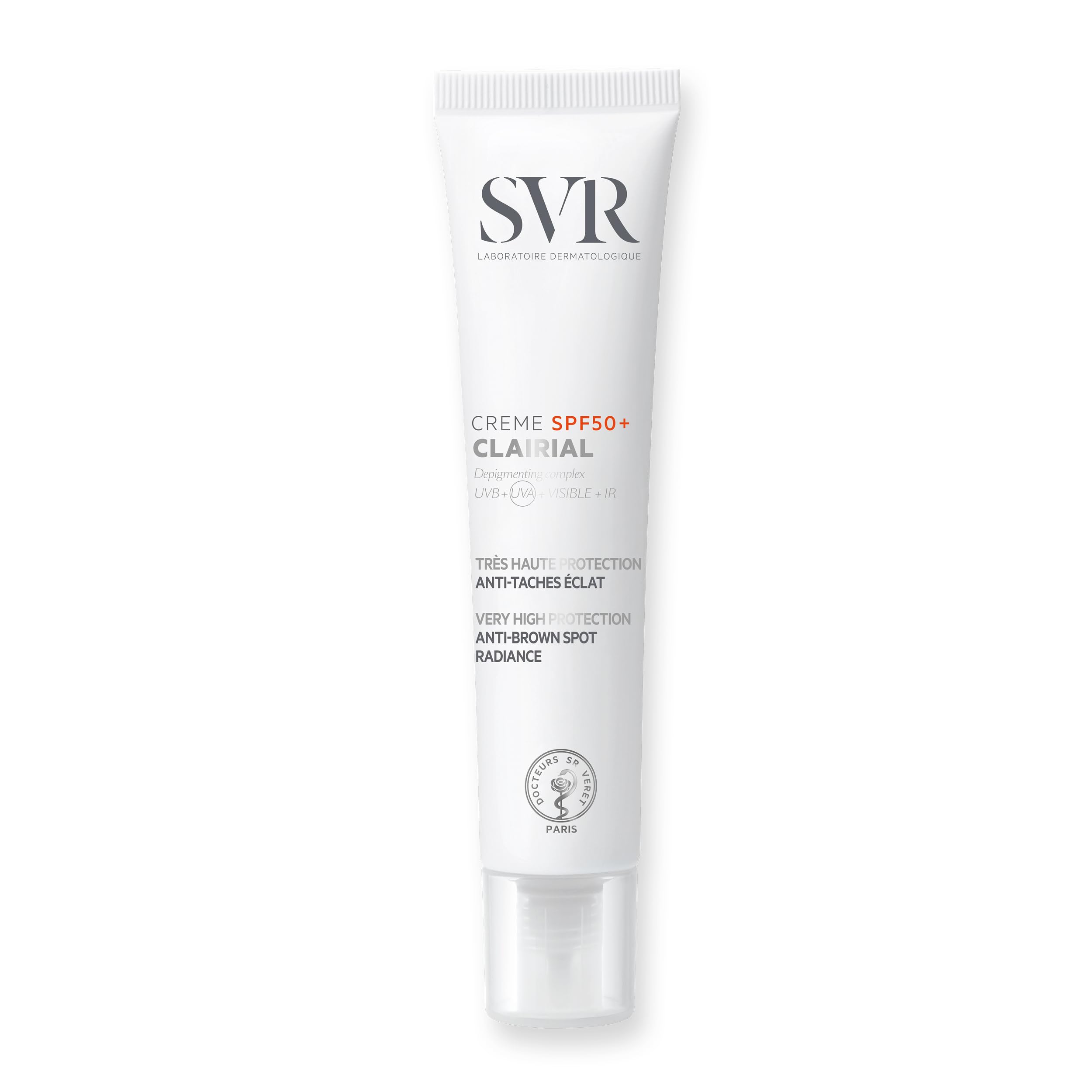 SVR CLAIRIAL Face Sun Cream SPF 50+ for Daily UV Anti-Aging Hyperpigmentation Treatment - Face, Neck, Hands, Decolleté. Protects from UVA, UVB, Blue + Violet Light Damage, 40ml