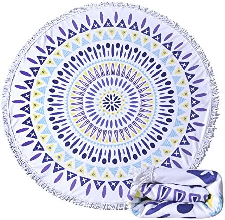 Utridevn Thick Circle Beach Towel,Quick Dry,1.32LBS,61 inch,Large Mandala Terry Microfiber Round Blanket(No.5)