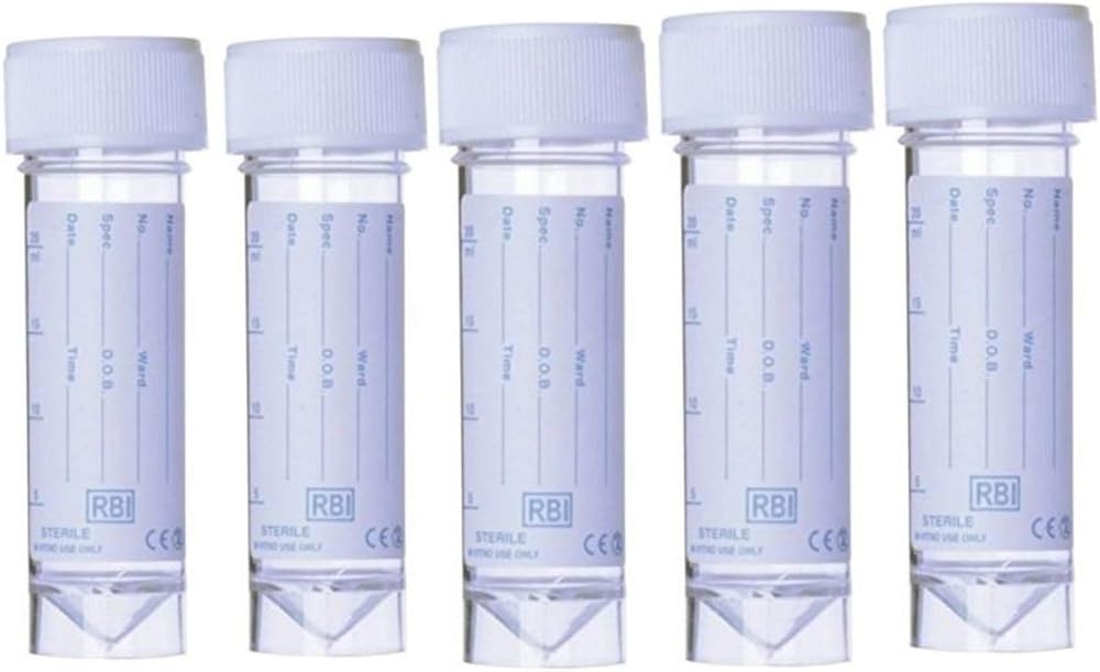 Noondl 5 Pack Urine Sample Bottles 30ml Clear Plastic Screw Top with Labels