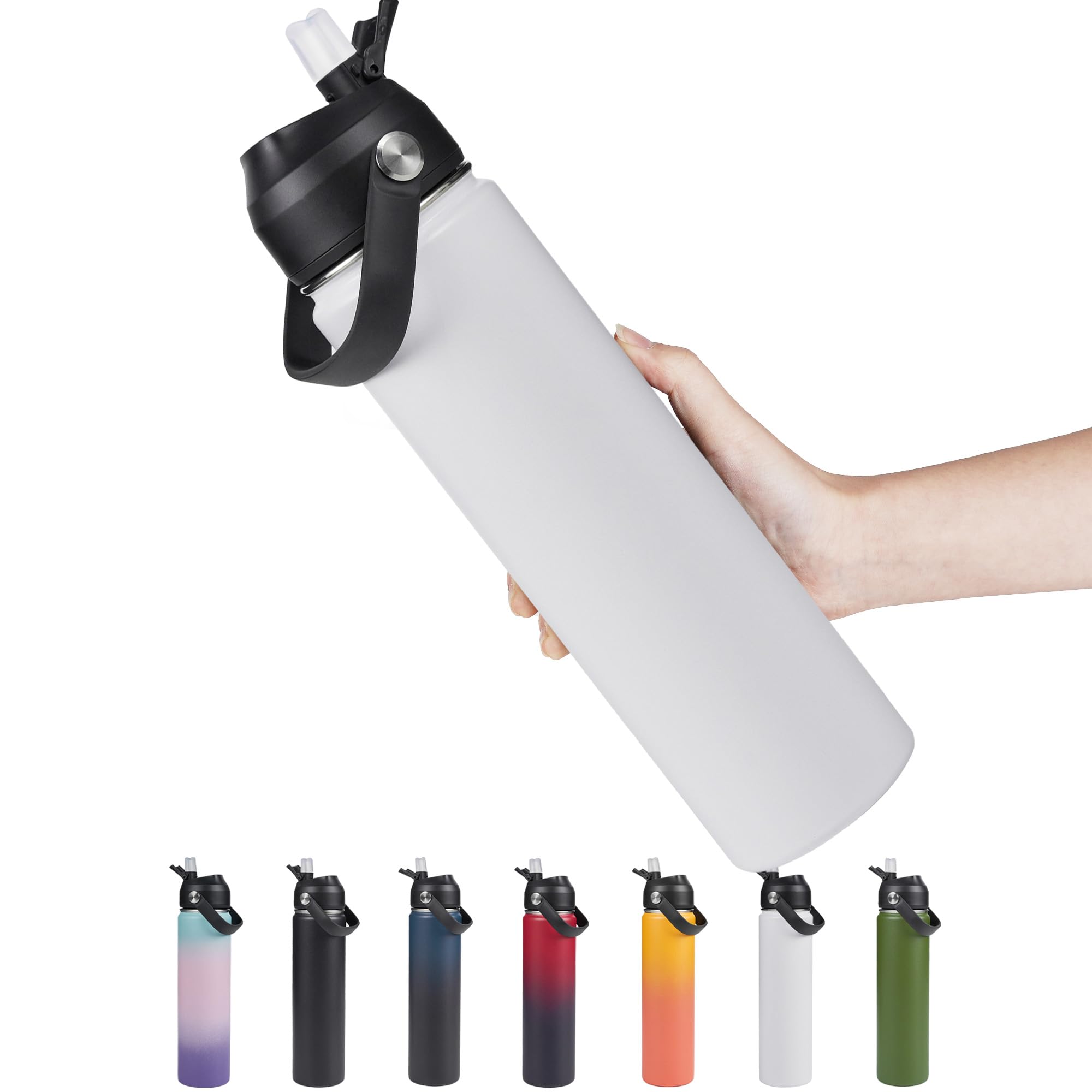 Photo 1 of 24oz Insulated Stainless Steel Water Bottle, Wide Mouth Double Wall Vacuum, Silicone Straw, Sweat & Leak Proof, BPA Free Insulated Water Flask for Travel, Keep Cold 24h Hot 12h, White